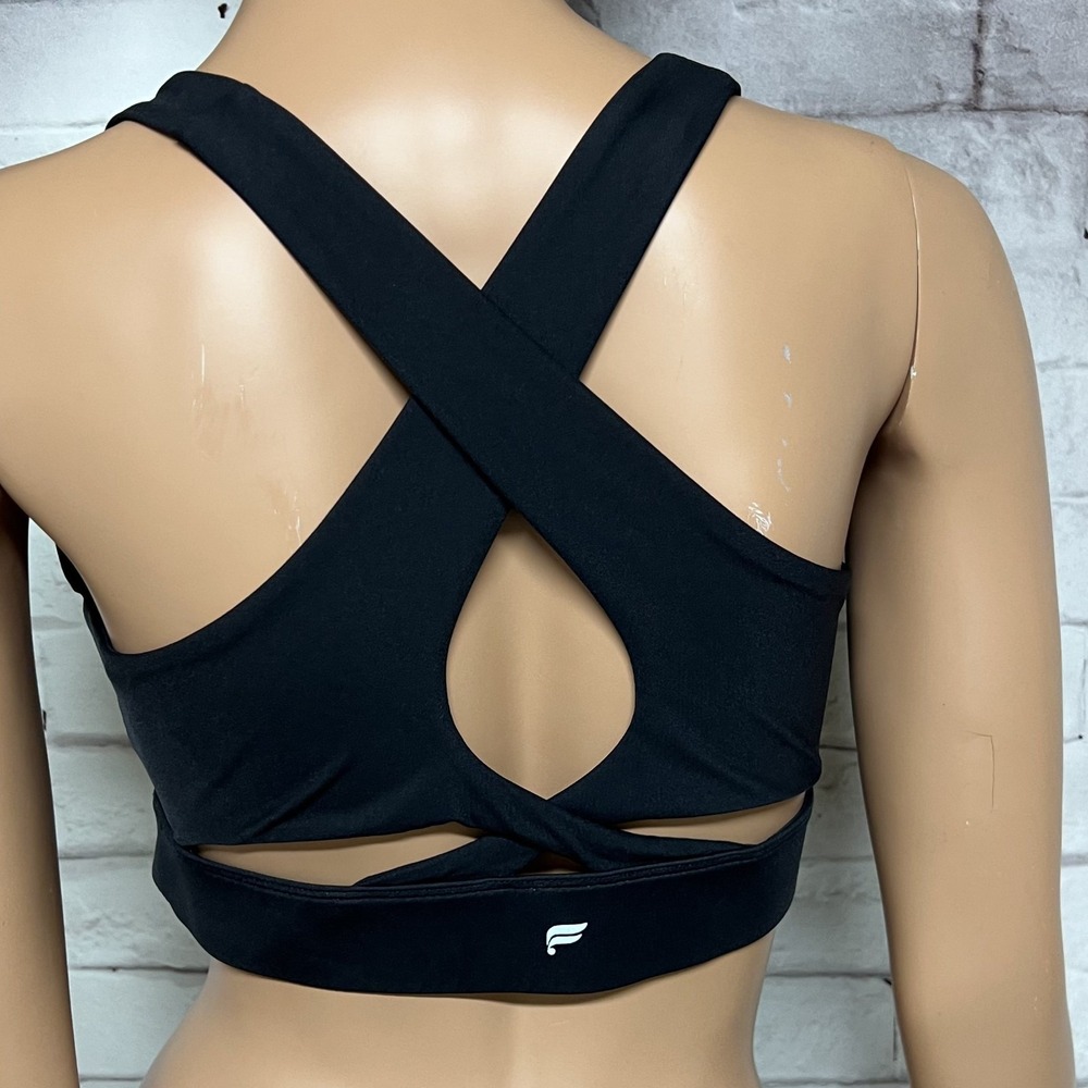 Fabletics No Bounce High Impact Sports Bra Womens Medium Black Strappy Running